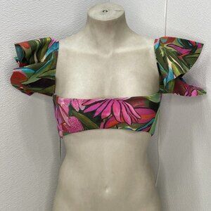 NEW FARM RIO Women’s Bikini Top – Jardin De Rêve Ruffle Size S – Multicolor